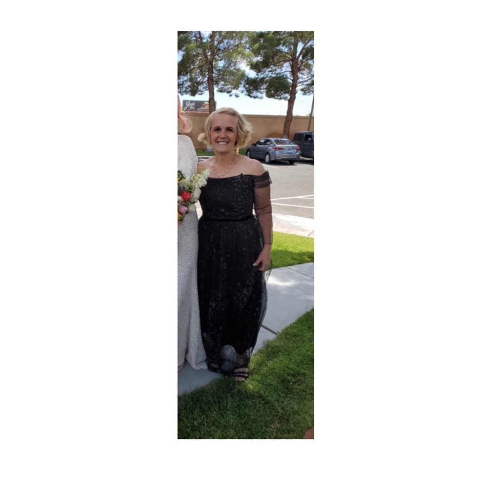 Marchesa Off-the-Shoulder Glitter Tulle Gown - Picture 7 of 8